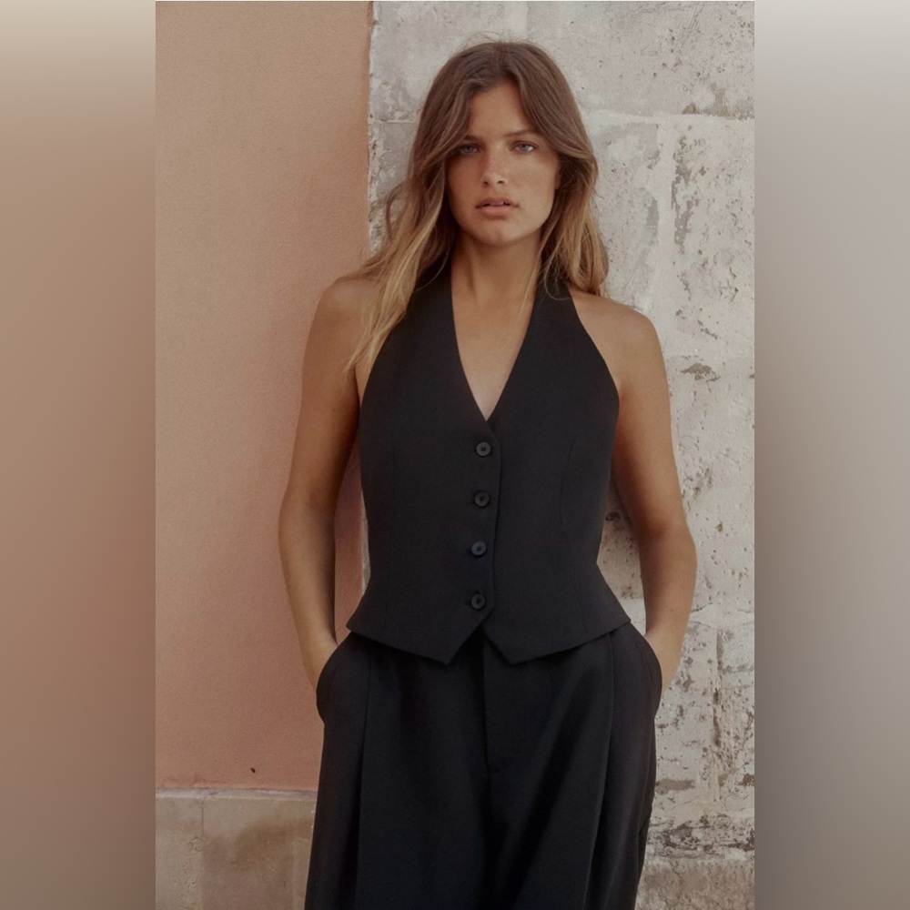 ZARA (With Tags) Elegant Black Women's Halter Tie Vest